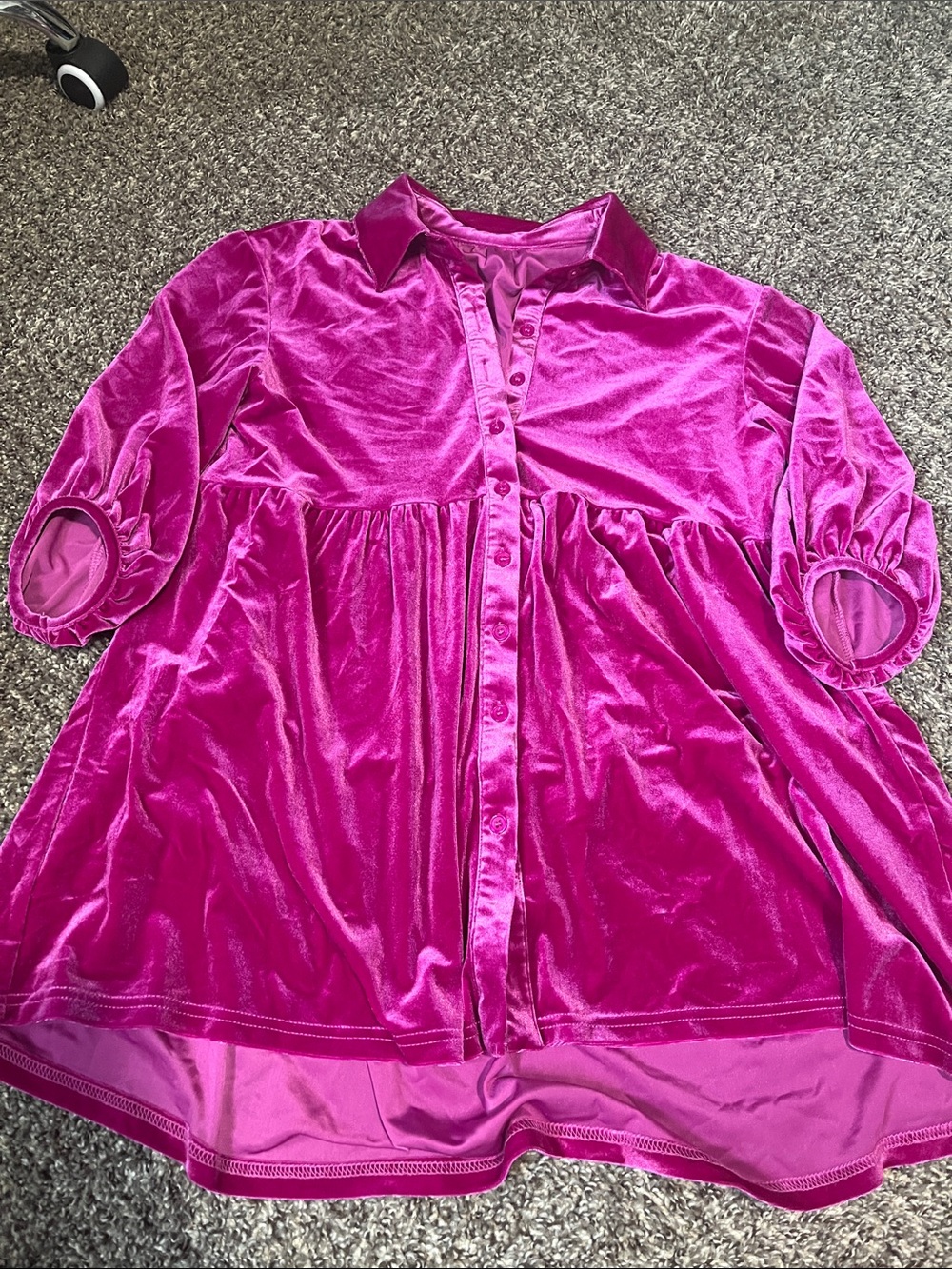 Fuchsia Velvet Button-Front Babydoll Top